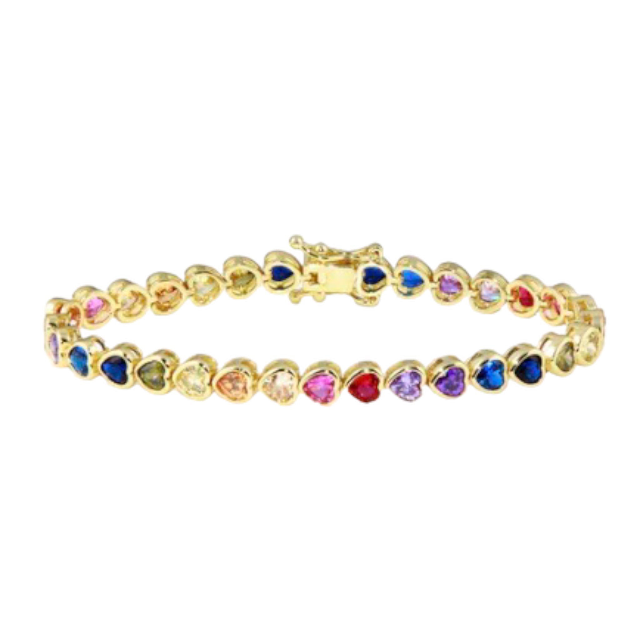 Around the World Rainbow Bezel Heart Tennis Bracelet