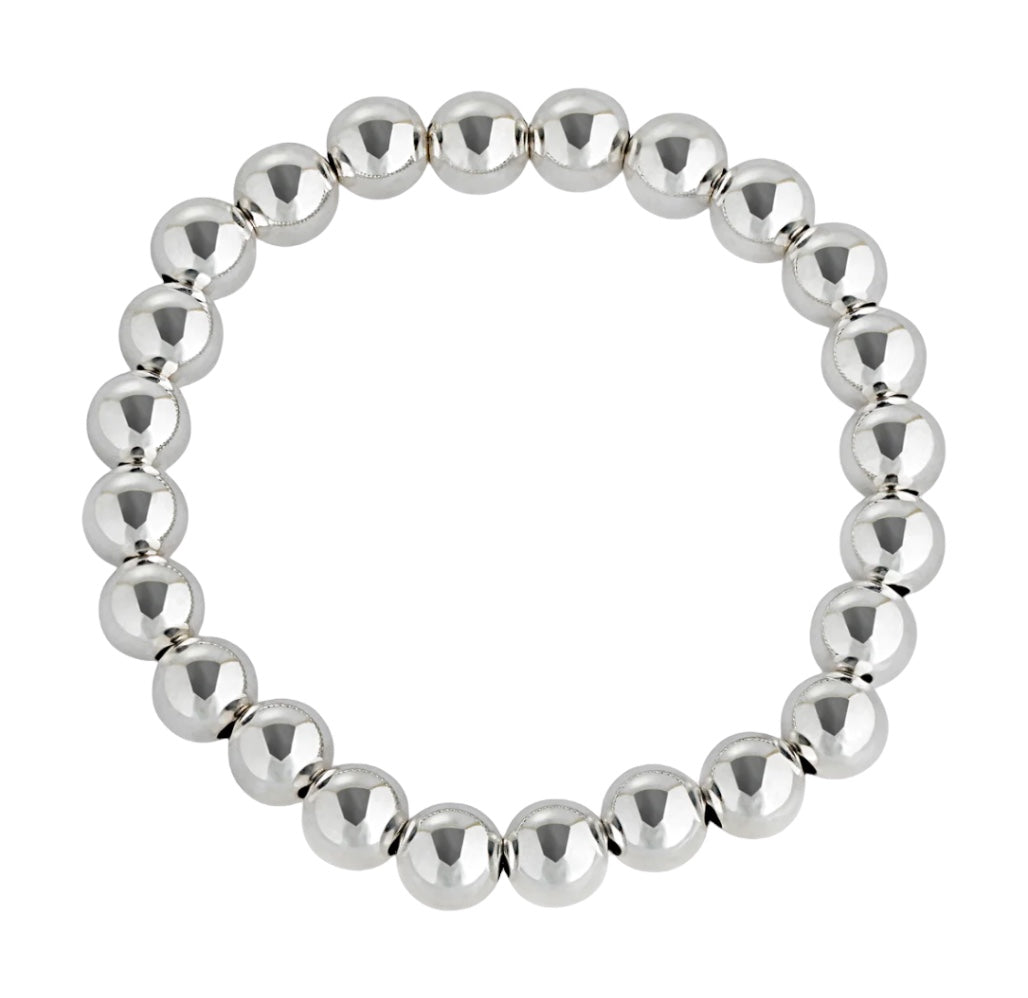 Amazon.com: Sterling Silver Bead Bracelet 8mm Plain Italy, 8 inch: Strand  Bracelets: Clothing, Shoes & Jewelry
