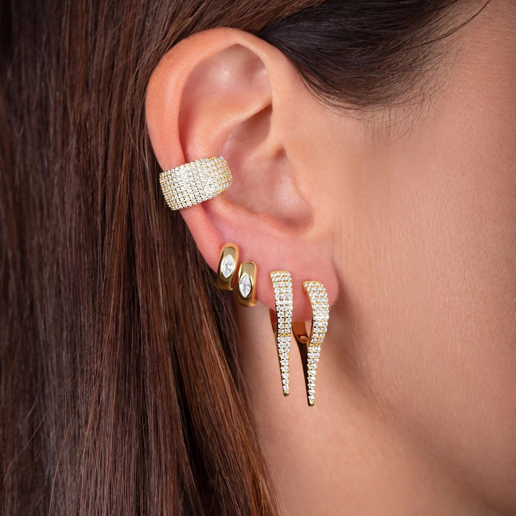 Double Row Pave Spike Huggies