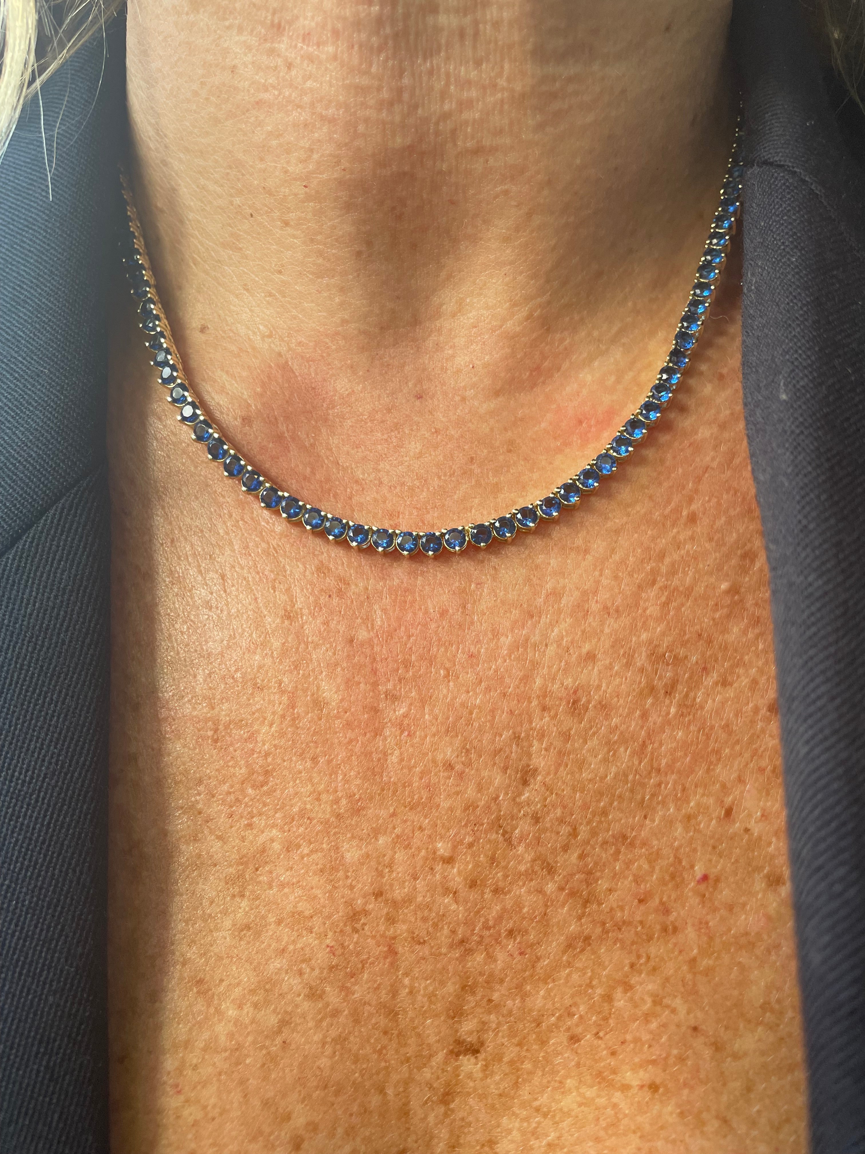 Pear-Shaped Blue Lab-Created Sapphire Tennis Necklace in Sterling Silver |  Peoples Jewellers