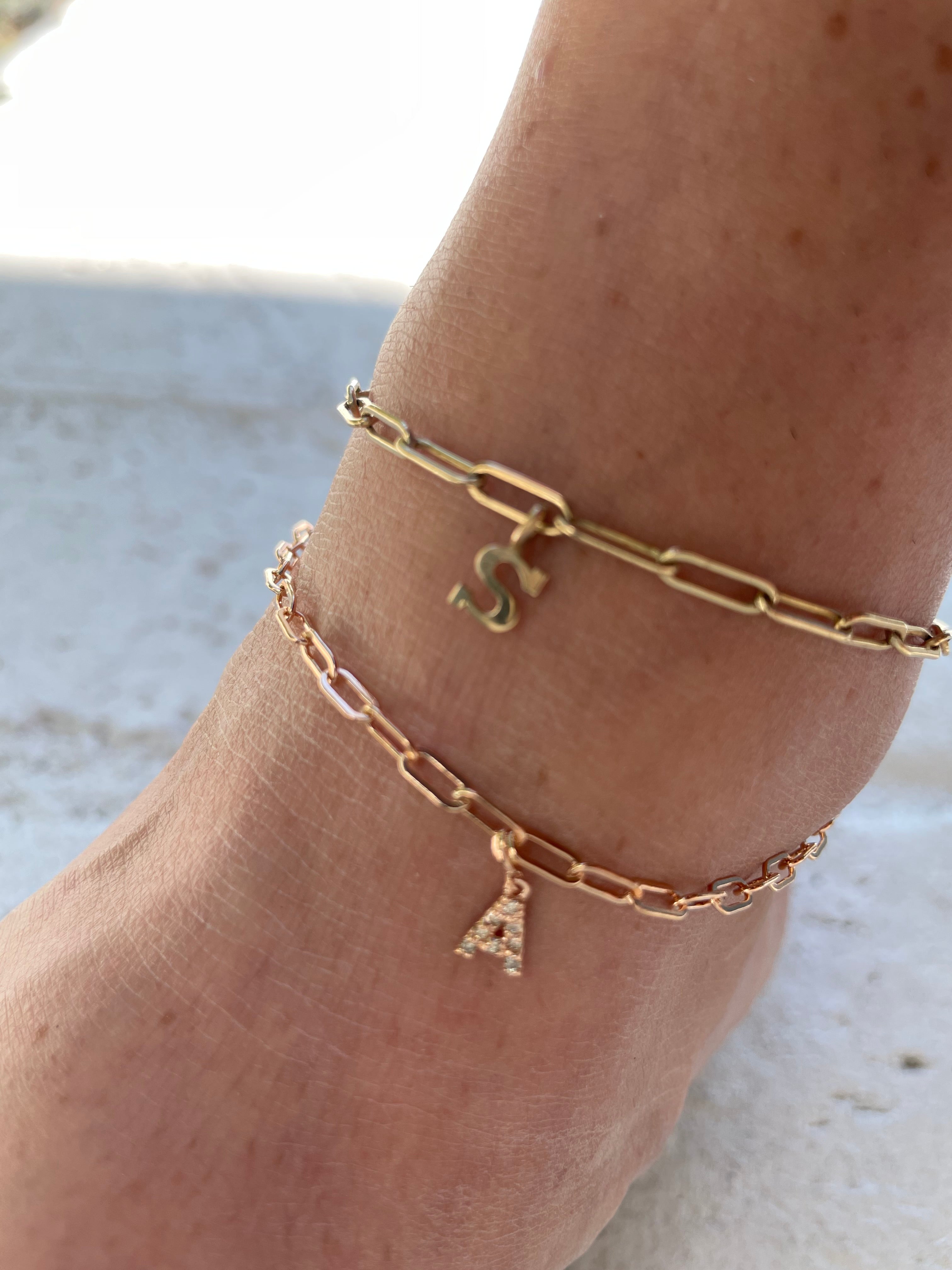 14KY Initial Medium Paperclip Anklet