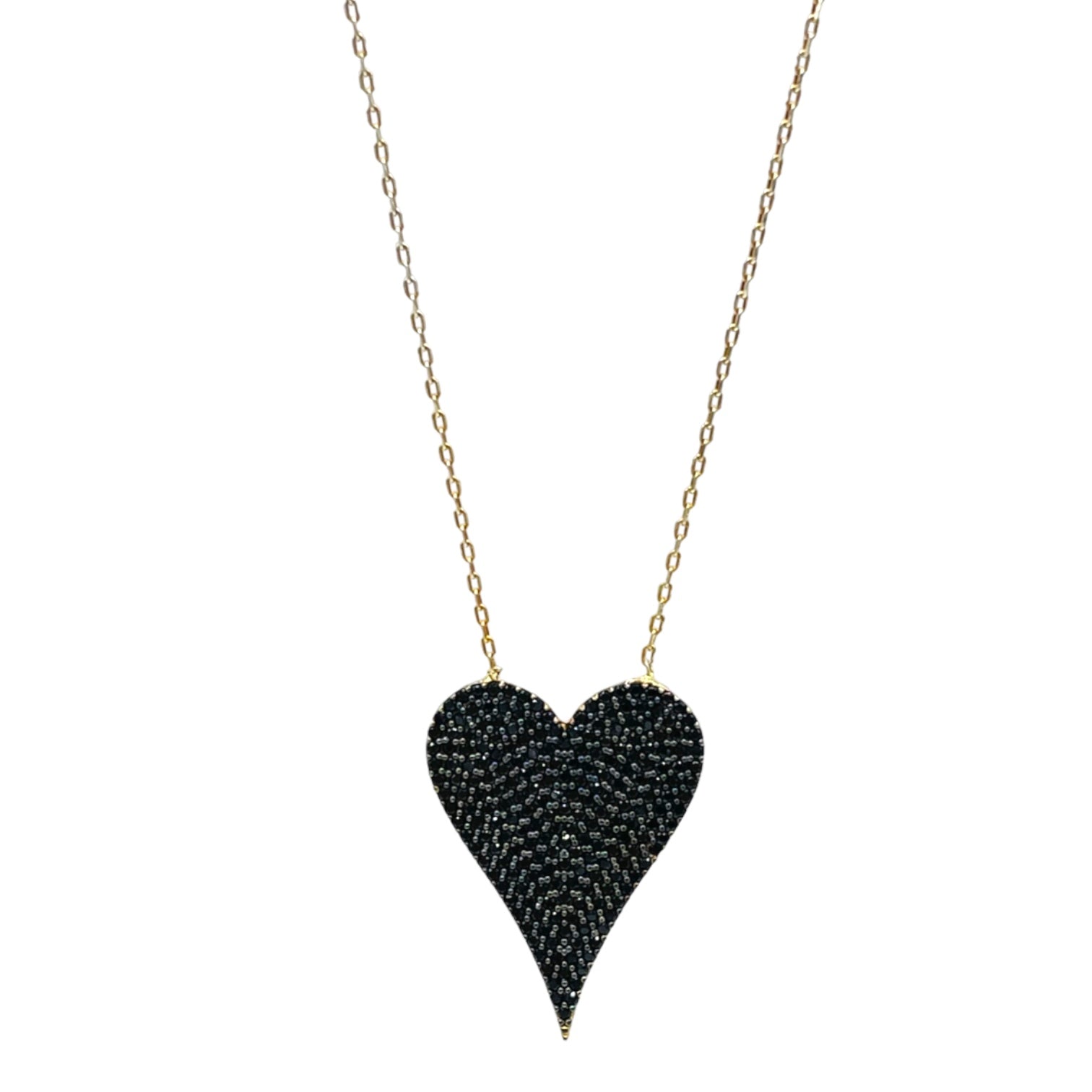 Big Love Large Black Pointed Heart Pendant Necklace
