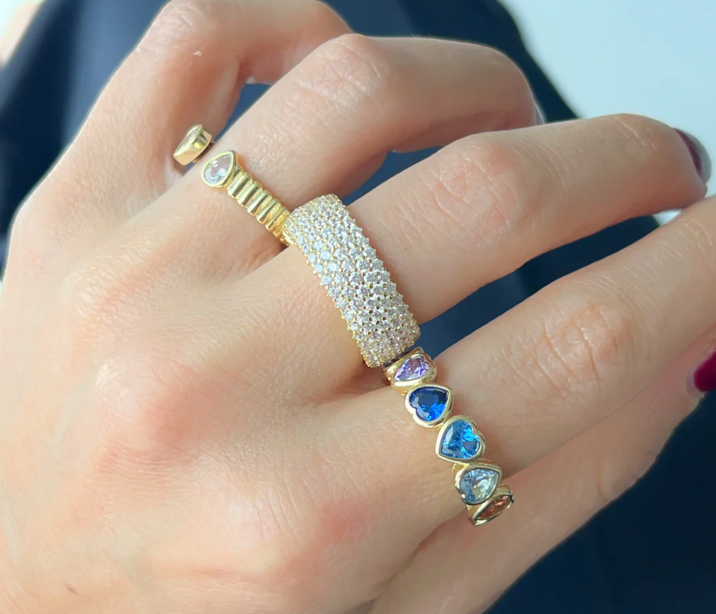 Big Rainbow Bezel Heart Eternity Ring