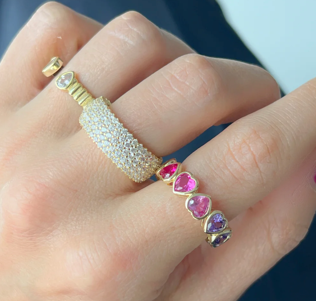 Big Rainbow Bezel Heart Eternity Ring