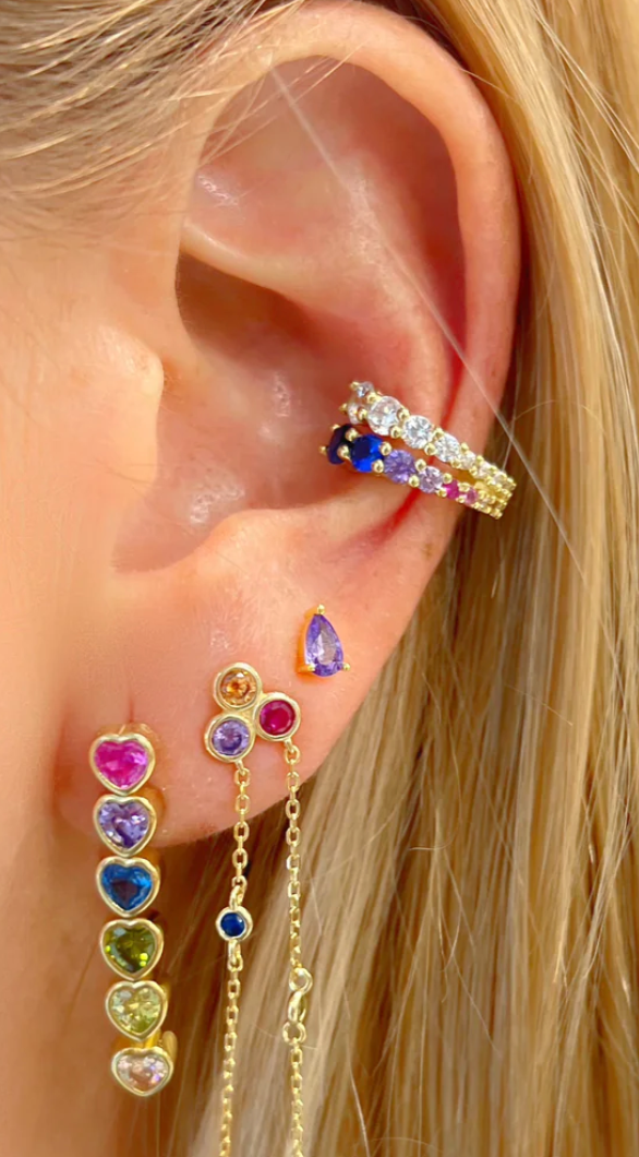 Double Row Sparkle/Rainbow Combo Ear Cuff