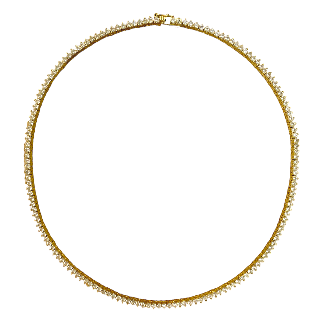 2.5mm 3 Prong Gold Tennis Necklace